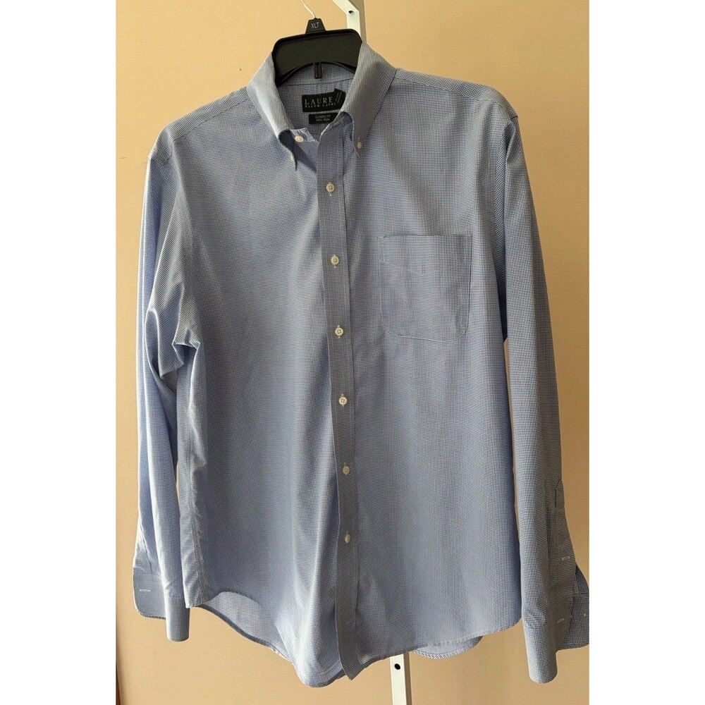 Men Ralph Lauren Button Shirt Classic Long Sleeve Blue White Checkered 17-36/37